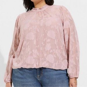 Chiffon Clip Floral Bubble Hem Blouse